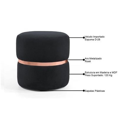 Kit 2 Puffs Decorativos Com Cinto Rosê Round B-300 Preto