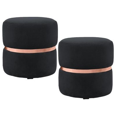 Kit 2 Puffs Decorativos Com Cinto Rosê Round B-300 Preto