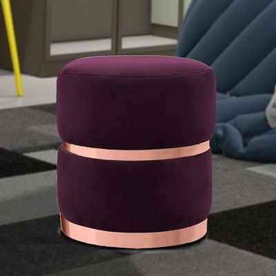 Puff Decorativo Com Cinto E Aro Rosê Round B-292 Veludo Uva