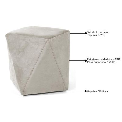 Puff Decorativo Ametista B-309 Veludo Bege Claro - Domi