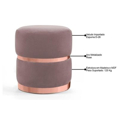Puff Decorativo Com Cinto E Aro Rosê Round B-305 Rosê