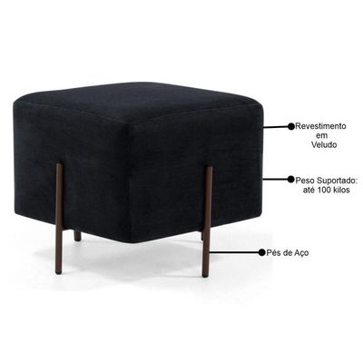 Puff Decorativo 45cm Base Aço Status B-300 Veludo Preto