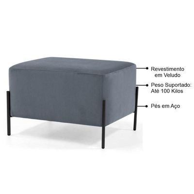 Kit 2 Puffs Decorativos 60cm Base Aço Status B-317 Cinza