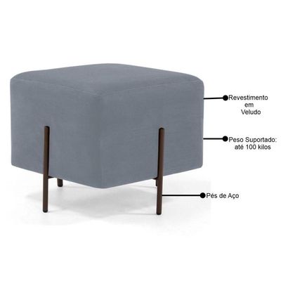 Puff Decorativo 45cm Base Aço Status B-317 Veludo Cinza