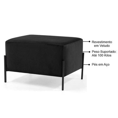 Puff Decorativo 60cm Base Aço Status B-300 Veludo Preto