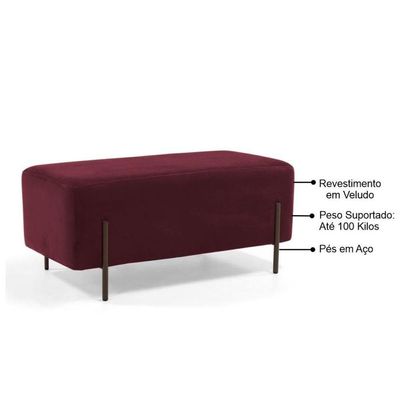 Puff Decorativo 90cm Base Aço Status B-278 Veludo Marsala