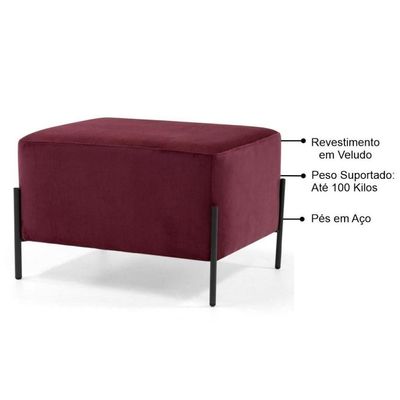 Puff Decorativo 60cm Base Aço Status B-278 Veludo Marsala
