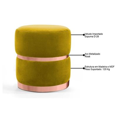 Puff Decorativo Com Cinto E Aro Rosê Round B-279 Amarelo