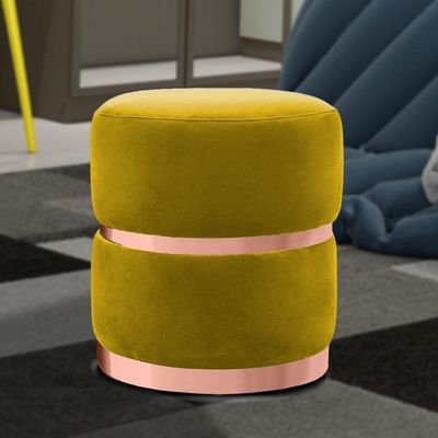 Puff Decorativo Com Cinto E Aro Rosê Round B-279 Amarelo