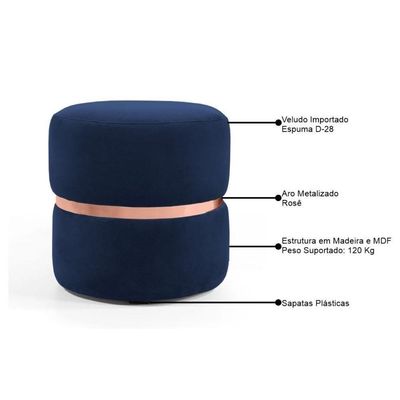 Kit 2 Puffs Decorativos Com Cinto Rosê Round B-287 Marinho