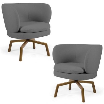 Kit 02 Poltronas Base Giratória Castanho Cinza Escuro