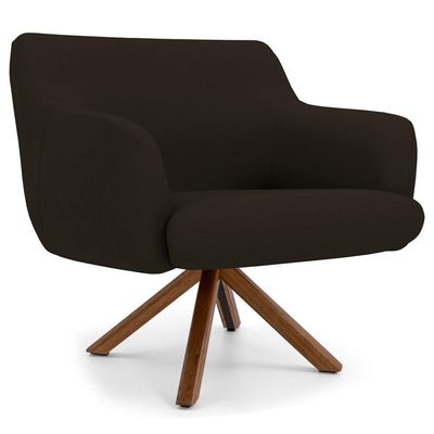 Kit 2 Poltronas Giratórias Base Madeira C-34 Marrom