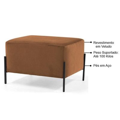 Puff Decorativo 60cm Base Aço Status B-262 Veludo Telha