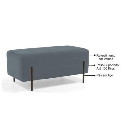 Puff Decorativo 90cm Base Aço Status B-317 Veludo Cinza