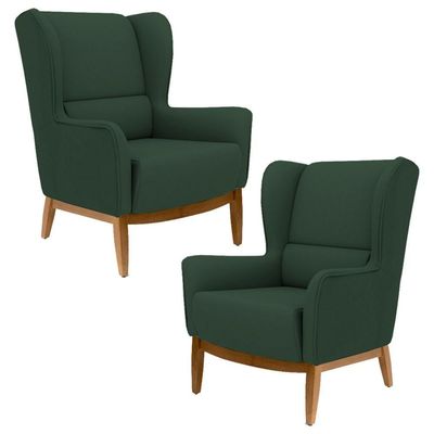 2 Poltronas Base Manu Madeira C-117 Linho Verde Domi