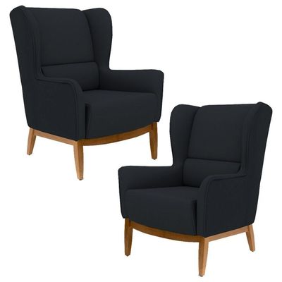2 Poltronas Base Manu Madeira B-300 Veludo Preto Domi