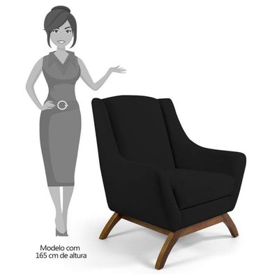 2 Poltronas Base Manu Madeira B-300 Veludo Preto Domi