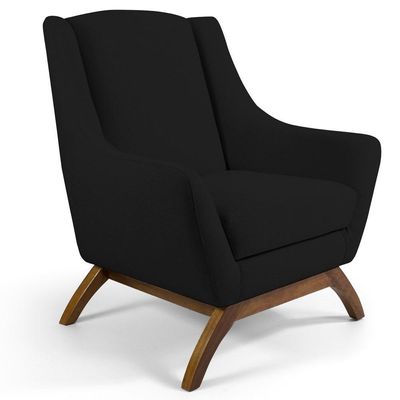 2 Poltronas Base Manu Madeira B-300 Veludo Preto Domi