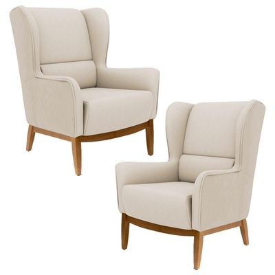 2 Poltronas Base Manu Madeira B-309 Veludo Bege Domi