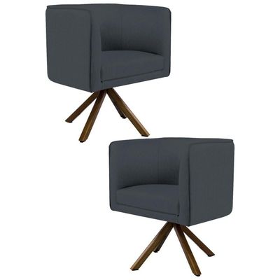 2 Poltronas Base Madeira Betina B-317 Veludo Cinza Domi