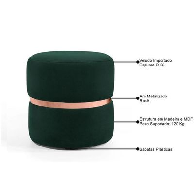 2 Puffs Com Cinto Rosê Round B-303 Veludo Verde Domi