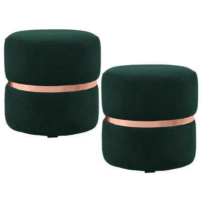 2 Puffs Com Cinto Rosê Round B-303 Veludo Verde Domi
