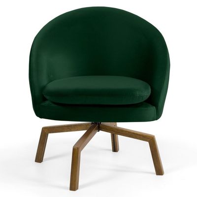 Poltrona Base Ka Madeira Rafa B-303 Veludo Verde Musgo