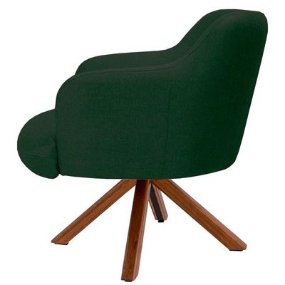 Poltrona Giratória Base Madeira Jade C-117 Linho Verde Musgo