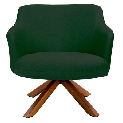 Poltrona Giratória Base Madeira Jade C-117 Linho Verde Musgo