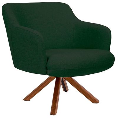 Poltrona Giratória Base Madeira Jade C-117 Linho Verde Musgo