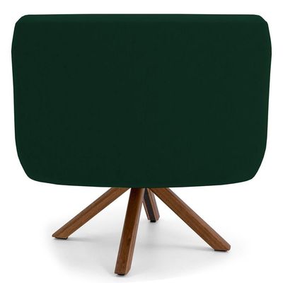 Poltrona Giratória Base Madeira Jade B303 Veludo Verde Musgo