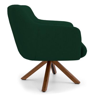 Poltrona Giratória Base Madeira Jade B303 Veludo Verde Musgo