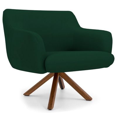 Poltrona Giratória Base Madeira Jade B303 Veludo Verde Musgo