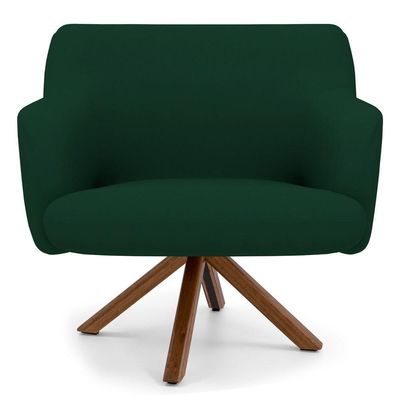 Poltrona Giratória Base Madeira Jade B303 Veludo Verde Musgo