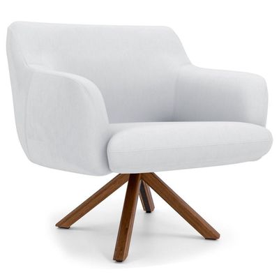 Poltrona Giratória Base Madeira Jade C-12 Corano Branco