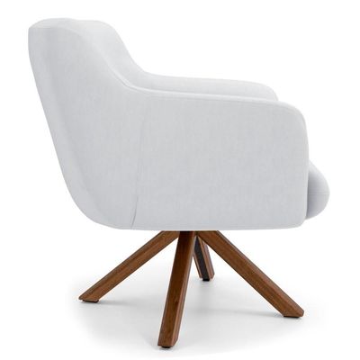 Poltrona Giratória Base Madeira Jade C-12 Corano Branco