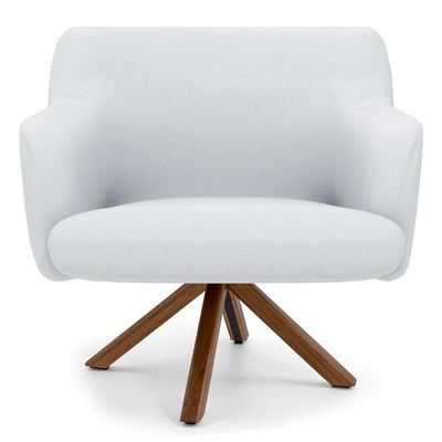 Poltrona Giratória Base Madeira Jade C-12 Corano Branco