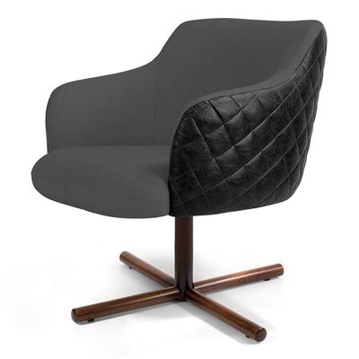 Poltrona Jade Giratória C-416 Corano Tressê Linho Cinza