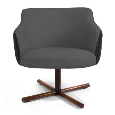 Poltrona Jade Giratória C-416 Corano Tressê Linho Cinza