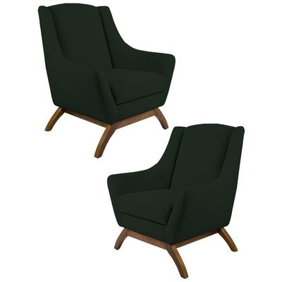 Kit 2 Poltronas  Base Madeira Juliet B303 Veludo Verde Musgo