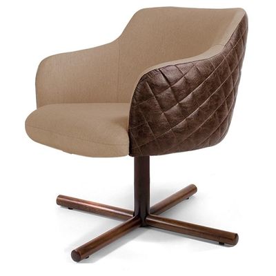 Poltrona Jade Giratória B-10 Corano Tressê Linho Marrom/bege