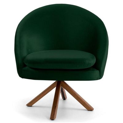 Poltrona Base Madeira Rafa B-303 Veludo Verde Musgo