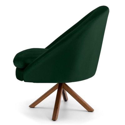 Poltrona Base Madeira Rafa B-303 Veludo Verde Musgo
