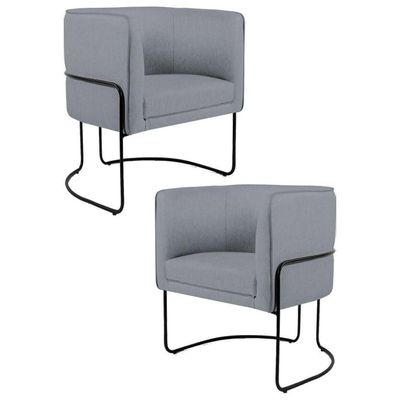 Kit 2 Poltronas Base Aço Betina C-416 Linho Cinza Escuro