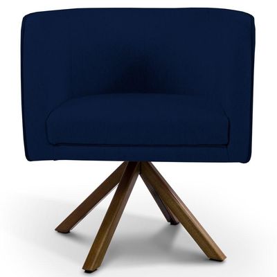 Kit 2 Poltronas Base Madeira Betina Veludo Azul Marinho