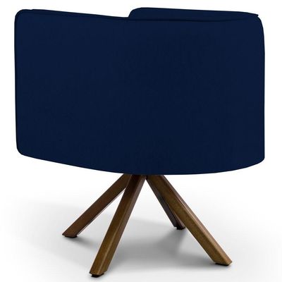 Kit 2 Poltronas Base Madeira Betina Veludo Azul Marinho