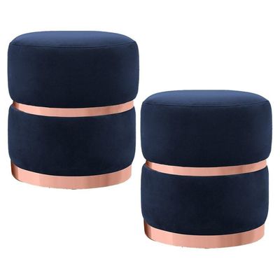 Kit 2 Puffs Cinto e Aro Rosê Round B-287 Veludo Marinho