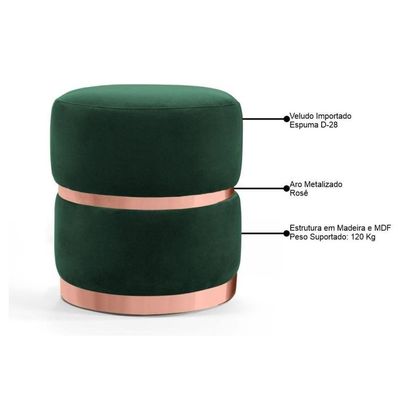 Kit 2 Puffs Cinto e Aro Rosê Round B-303 Veludo Verde Musgo