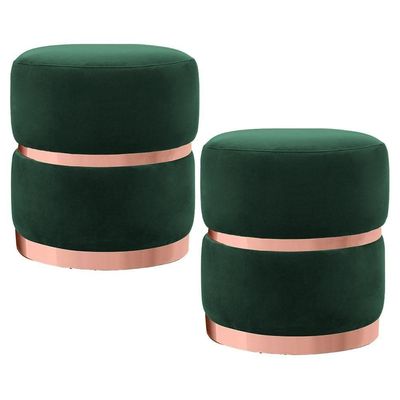 Kit 2 Puffs Cinto e Aro Rosê Round B-303 Veludo Verde Musgo