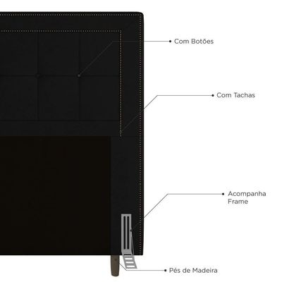 Cabeceira Box Solteiro 90cm Com Tachas E Frame Suede Preto